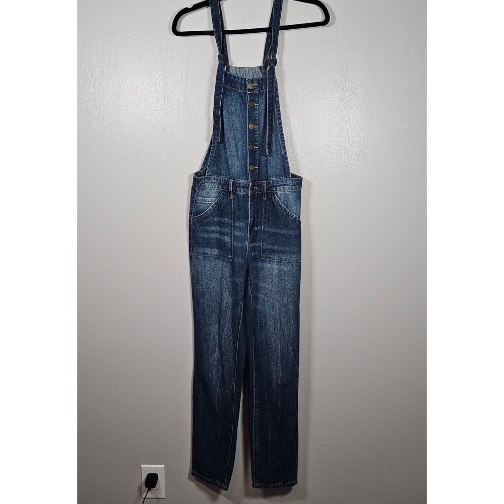 Forever 21 Women's Dark Wash Denim Button Front Bib Overalls Size Small